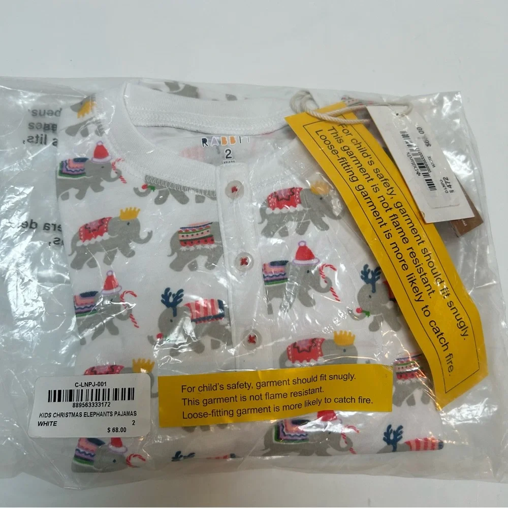 Roller Rabbit NWT Kids Unisex Christmas Elephants Pajama Set Sizes 2, 6 & 8 - Picture 5 of 8